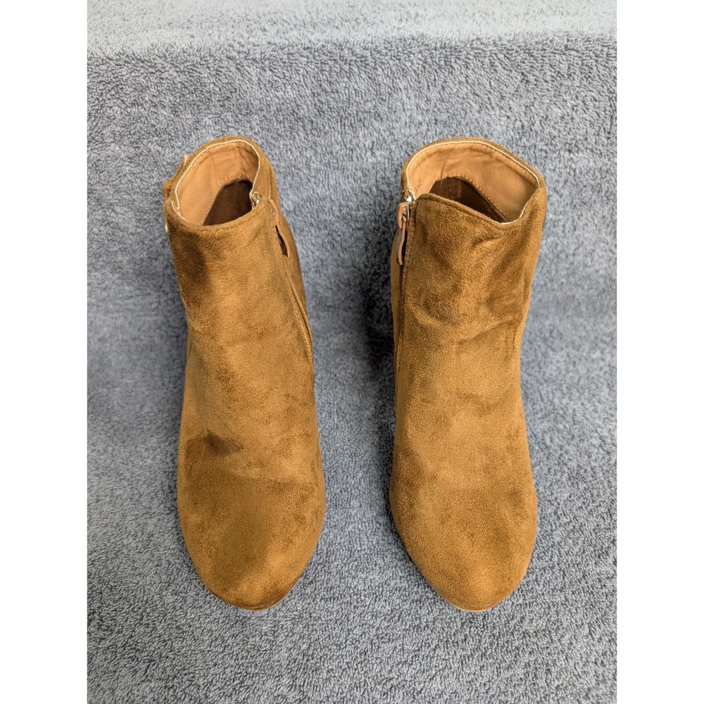 Top Moda Hazel-2 Tan Faux Suede Platform Ankle Boots Size 7.5 High Block Heel